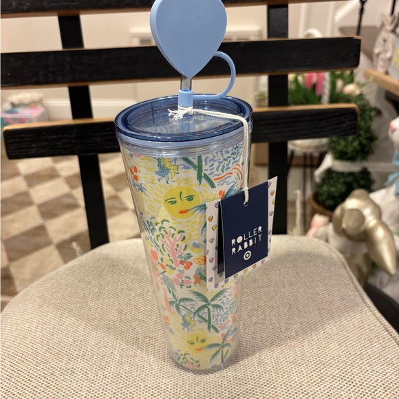 Roller Rabbit Multicolor Tumbler with Blue Heart Straw Limited Edition- NWT - Picture 12 of 12